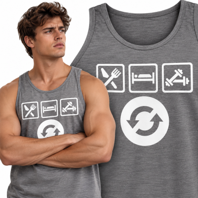 TANK TOP NA SIŁOWNIĘ EAT SLEEP GYM SIWA